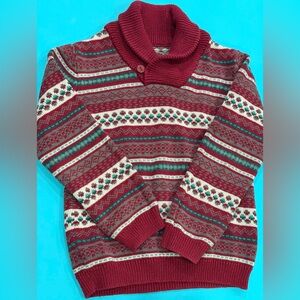 Tea Collection Red and Cream Fair Isle Shawl Collar Sweater